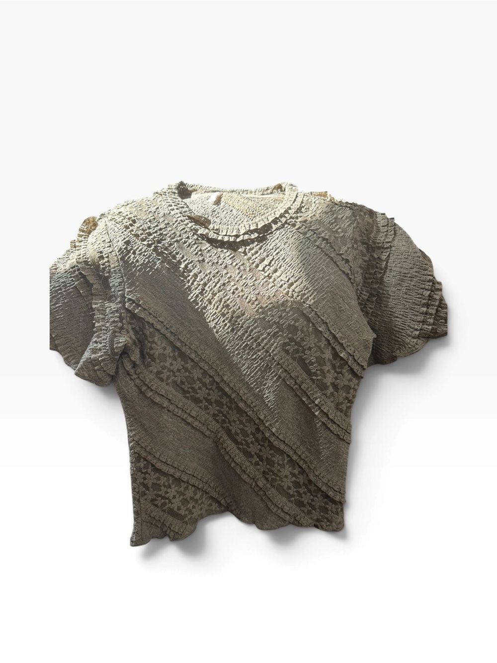 Free People Olive Textured Short-Sleeve Knit Top